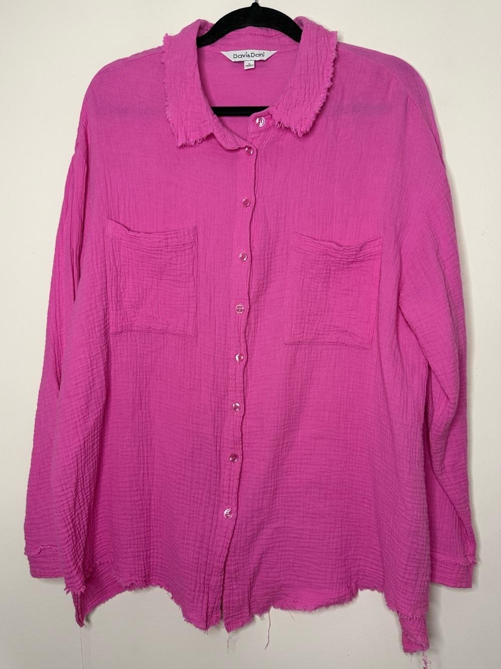 DAVI & DANI Beachy Boho Barbiecore Bright Pink Resort Wear Buttondown Shirt
